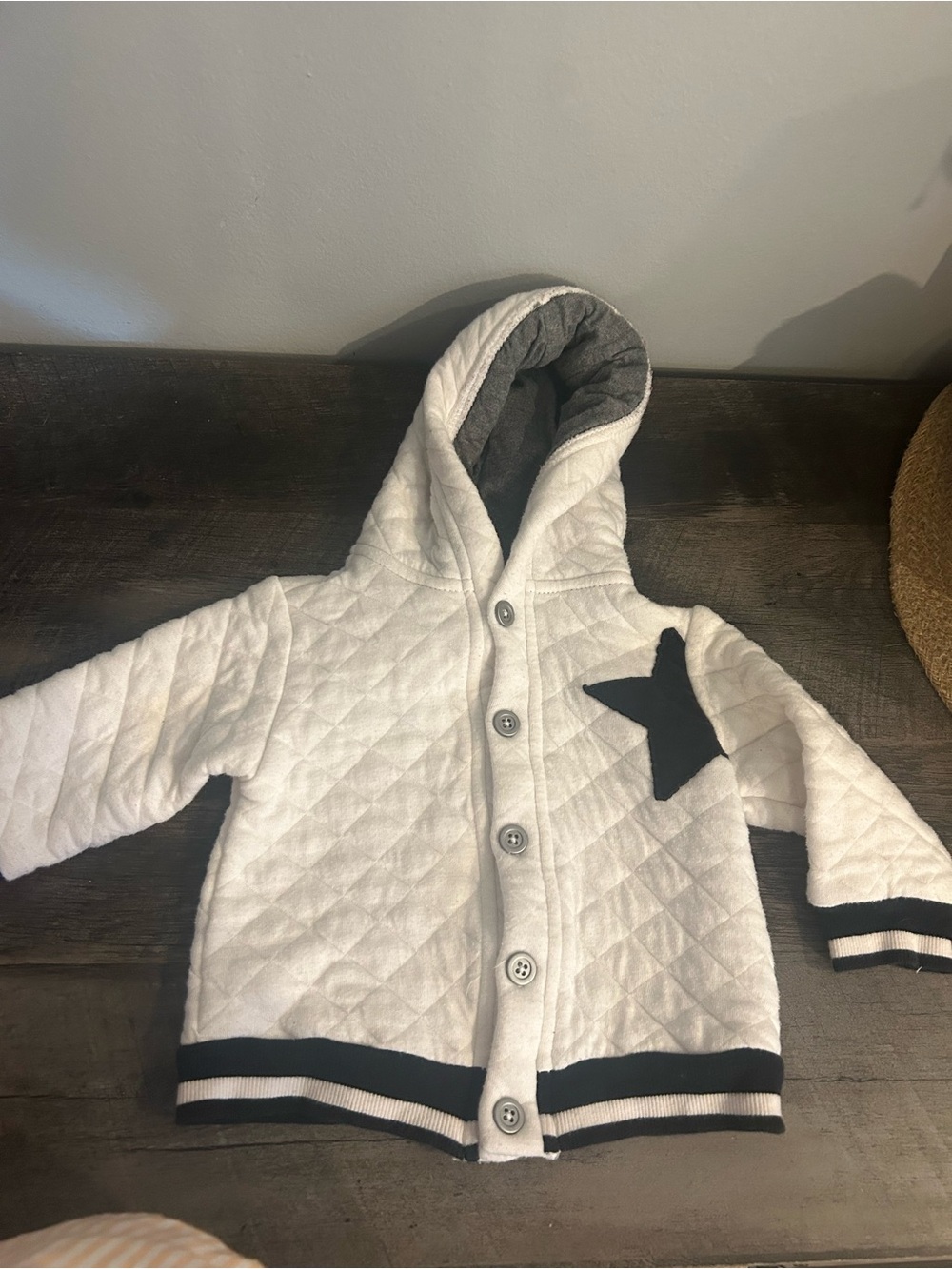 Star Patch Quilted Two Piece Set Black White Hooded Jacket Joggers Toddler - Picture 2 of 5